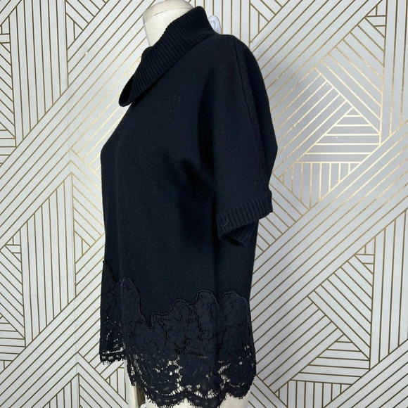 Ramy Brook Black Crochet Lace Hem Wool Turtleneck‎ Sweater Size US Medium - Picture 5 of 12